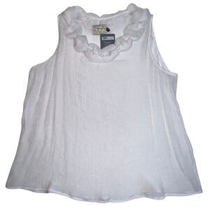 Gaya Blouse Womens Large White Sheer Sleeveless Peasant Fairy Cottagecore Top